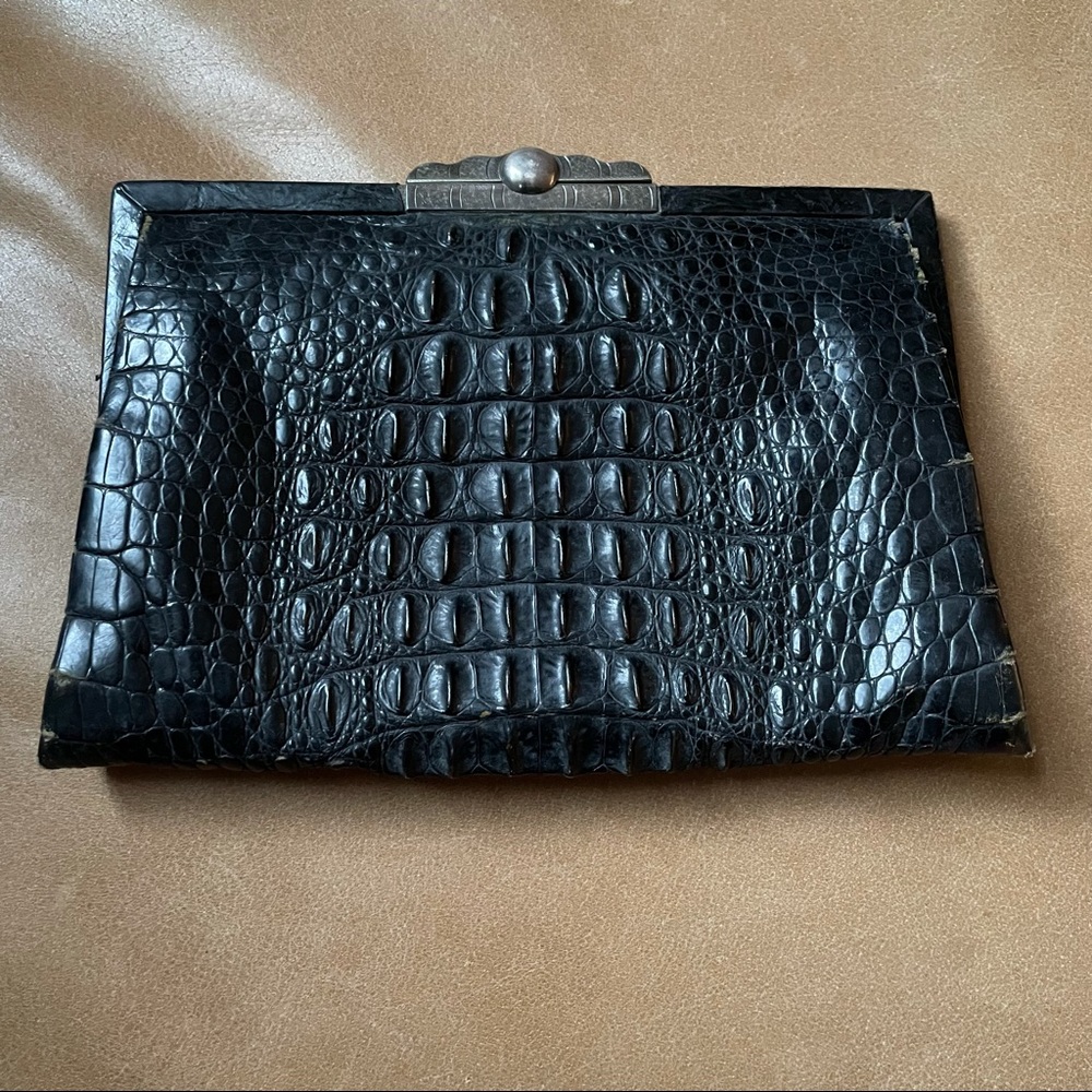 Vintage Martha Klein argentium sterling silver 935 leather crocodile bag